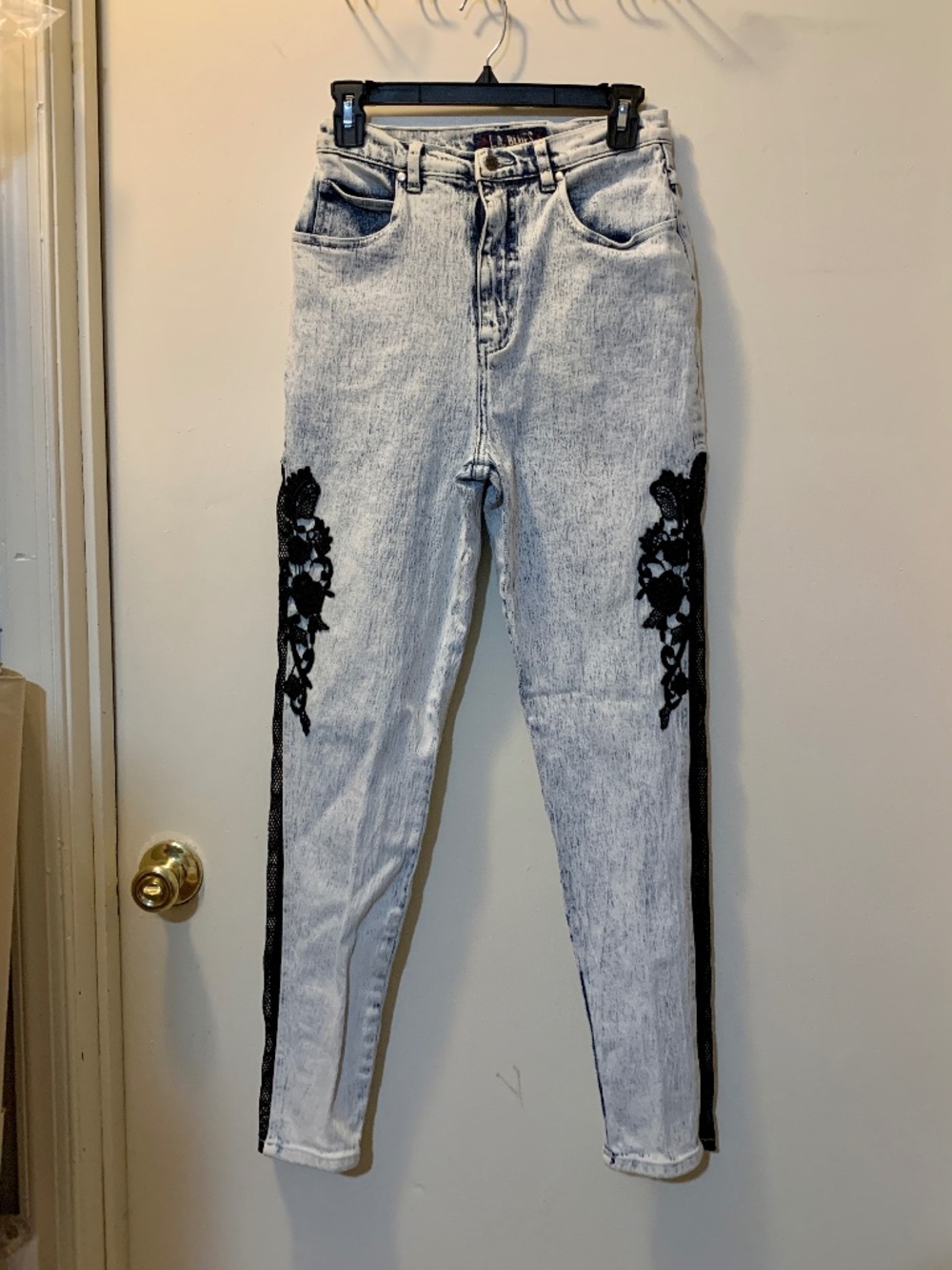 Vintage L.A. Blues Acid Washed Jeans Black Lace Open Side Seam Embellishment